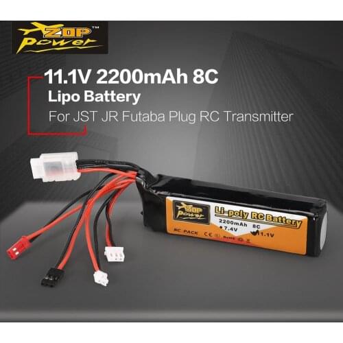 ZOP Power 11.1V 2200mAh 8C 3S 3S1P Lipo Battery JST JR Futaba Plug Rechargeable For RC Drone Helicopter Quadcopter Transmitter
