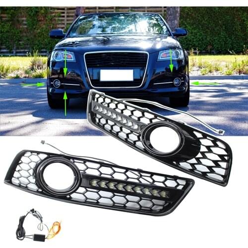 1pair Dynamic Flowing Car LED Fog Light Lamp Cover Honeycomb Mesh Hex Front Grille Grill For Audi A3 8p 2009-2013 8P0807682DE