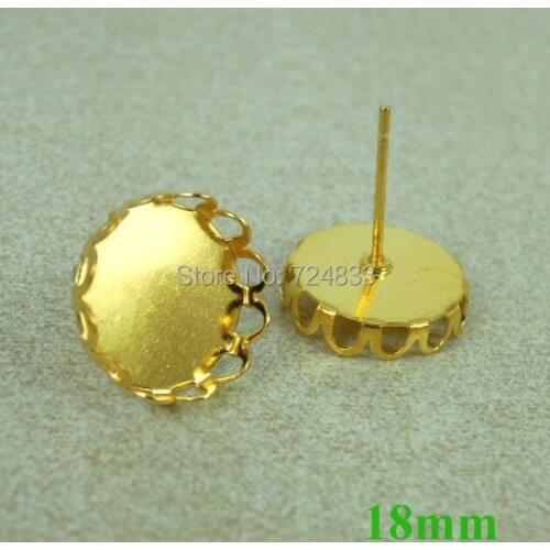 10pcs Gold Color Stud Earring Base 18mm Glass Cameo Cabochon Bezel Settings DIY Post Pin Earrings Findings Brincos