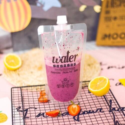 100 Pcs, 400ml Stand-up Plastic Drink Packaging Bag Spout Pouch for Beverage Liquid Juice Milk Coffee, Cute Design Water Bag