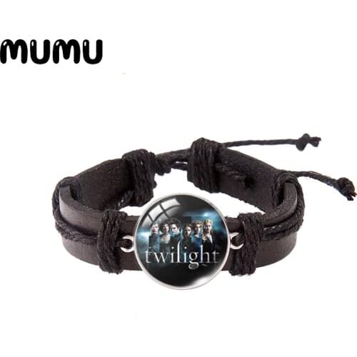 2021 New Twilight Movie Leather Bracelet Edward Bella Round Glass Dome Bracelets Handmade Jewelry Gifts Men Women