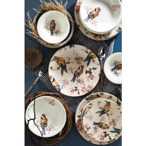 Fabulous Bird Design 6 Persons 24 PCS Porcelain Nonremovable Pattern Stylish Dinnerware Set