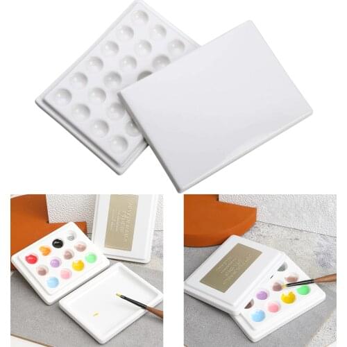 24 Slots Ceramic Watercolor Paint Palette with Cover for Artist Painting Coloring Premium