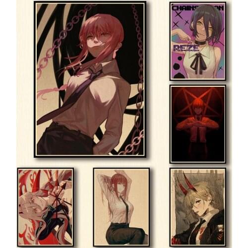 50 Designs Anime Chainsaw Man Kraftpaper Poster Artwork Fancy Wall Sticker for Coffee House Bar 1