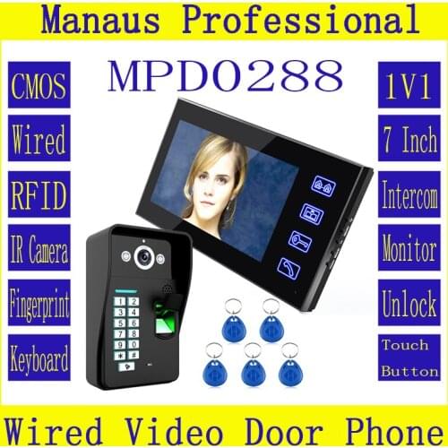 7" Lcd & 1000 TV Line IR Camera Inductive Card Password Fingerprint Recognition Access Controller Video DoorPhone Intercom D288b
