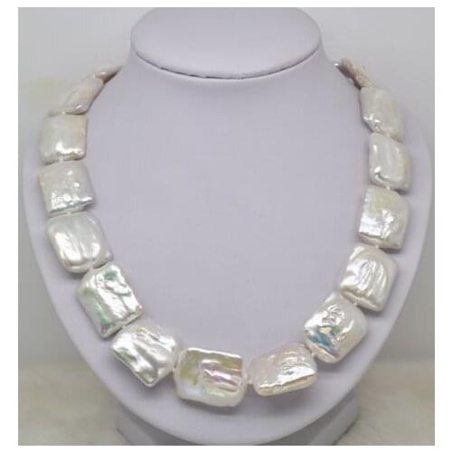 Noble women gift GOLD CLASP HHUGE natural freshwater White GW Noble Huge size 17-19MM white square pearl necklace