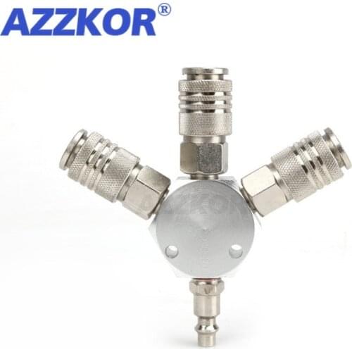 AZZKOR Universal Tee Europe Style EU 3 WAY Manifold Pneumatic Quick Coupler 1/4 Coupling For Air Compressor Tools Manifold Split