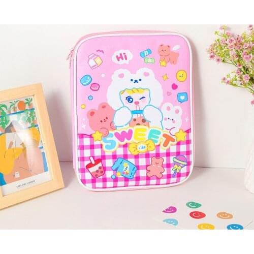 066F Korean Style Cartoon Laptop Faux Leather Sleeve Carrying Case Tablet Cover Protector Pouch Zipper Inner Bag Portable 9.7-11
