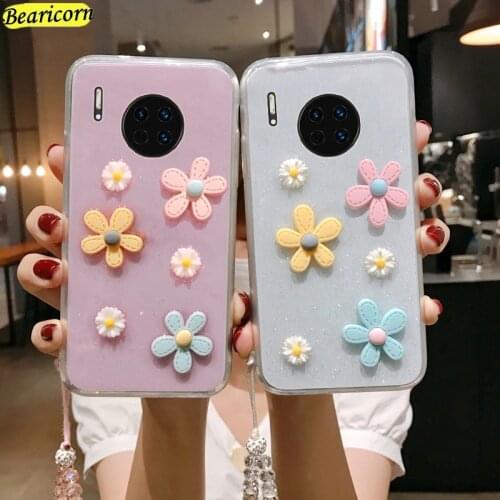 Sun Flower Case For Huawei Mate 10 20 30 30E 40 Lite Nova 3 3i 3e 4 5 5T 6 7 8 SE Pro Glitter Bling Floral Cover Crystal Starp