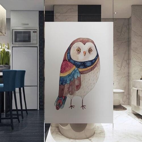 Custom Size Decorative Glass Window Film No Glue Privacy Stickers Static Cling Foil Owl For Smooth Glass Bedroom YYKT2043