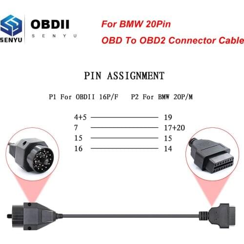 For BMW OBD 2 OBD2 20 Pin Connector Cable OBD to OBD2 Car Diagnostic Auto Tool Car Extension Cable For BMW Scanner For ICOM NEXT