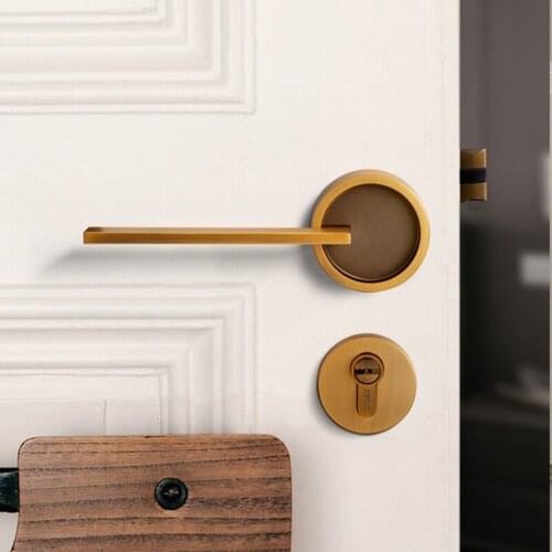 Round Door Lock Set American Style Retro Bedroom Door Handle Lock Interior Anti-theft Room Safety Door Lock Security Vintage