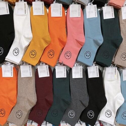 Breathable Cotton Sock for Women Smiley Face Pattern Autumn Winter Long Socks Japanese Style Keep Warm Female Sox 1Pair