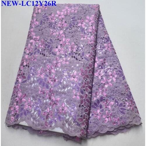 Purple French Organza Lace Fabric African Lace Fabric High Quality African embroidered sequins Tulle Lace Fabric NDE-00