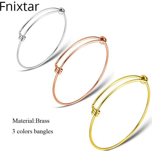 Fnixtar 3 Colors Brass Adjustable Bangle & Bracelet for Women DIY Jewelry Making Wire Cable Cuff Bangles Bracelets10pcs/lot