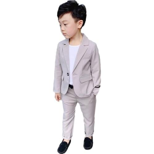 Boys Top Quality Jacket+Pants 2Pcs Clothing Set Gentleman Kids Formal Wedding Suit Children Performance Graduation Dress