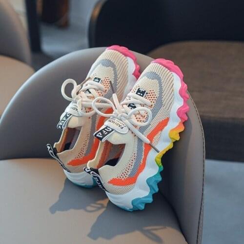 Fashion Children Sneakers Rainbow Sole Mixed Color Mesh Net Upper Kids Casual Shoes 26-37 Slip-on Comfy Boys Girls Sport Shoe