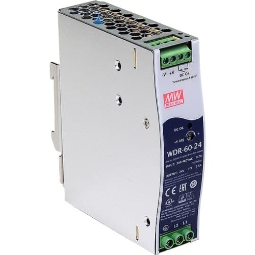 Mean Well WDR-60-24 180-550Vac input voltage meanwell DC 24V 2.5A 60W Ultra Wide Input Industrial DIN RAIL Power Supply