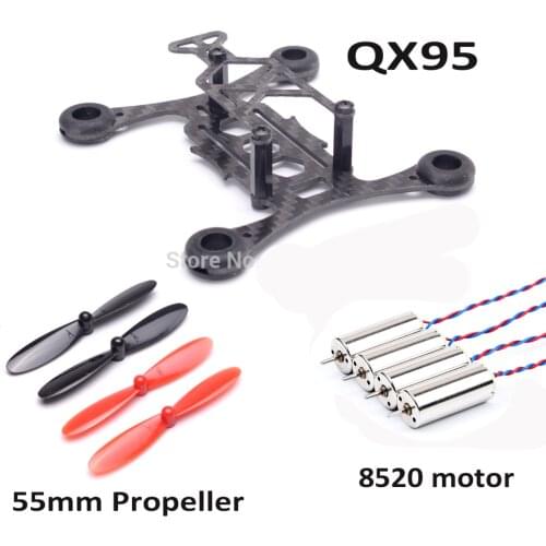 Micro QX95 95mm frame Mini FPV RC carbon fiber Quadcopter Frame + 4pcs 8520 Coreless Motor + 55mm red propeller
