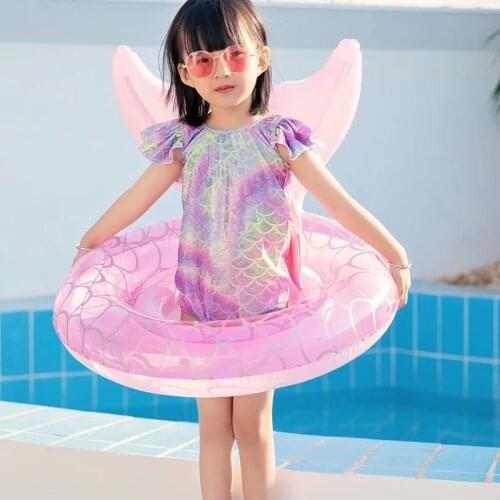 Cartoon Kids Swimming Ring Inflatable Mermaid Shaped Water Swimming Seat for Pool Summer 60cm Inner Diameter &T8