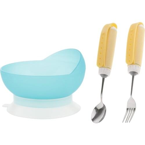 Set of 3pcs Rotating Utensil Eating Aids Spoon Fork Bowl Set for The Elderly Disability Accessories