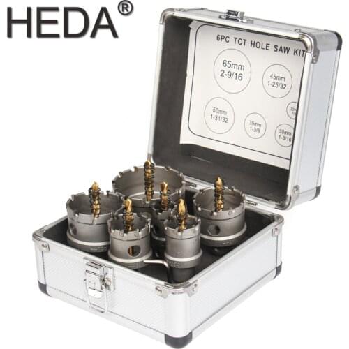 22/30/35/45/50/65mm 6Pcs Cutter Tool Sets TCT Hole Saw Kits Tungsten Carbide Tipped Metal Drill Bits For Thick Stainless Steel
