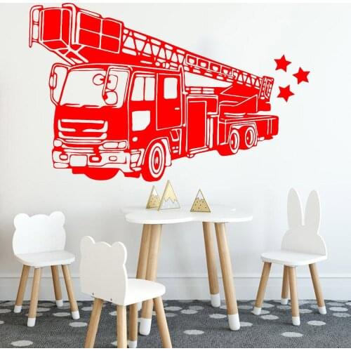 Firetruck Wall Sticker Cartoon Fire Hydrant Car Vehicle Wall Nursery Interior Wall Decal Children Room Home Decoration Z076