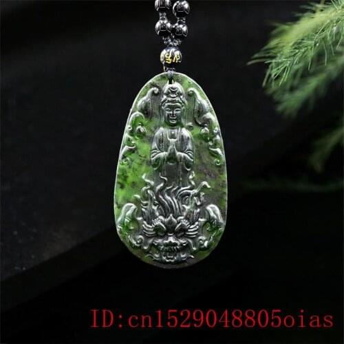 Jade Guanyin Pendant Necklace Natural Fashion Carved Amulet Chinese Black Green Gifts Charm Jewellery
