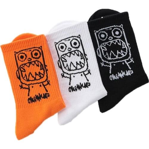 Unisex Men Womens Socks Cute White Black Harajuku Comfortable Cotton Fashion Monster Hiphop Streetwear Cool for Girl Mens Sox