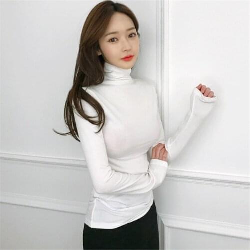 MRMT 2021 Brand New Womens T-shirt Pure Cotton High-collar Long-sleeved T-shirt for Female Bottom Tops Tshirt