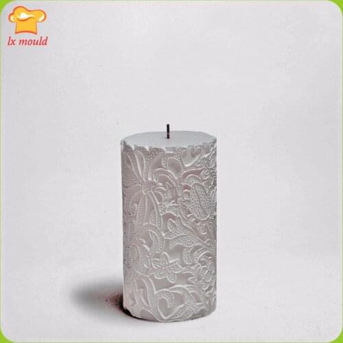 New Style Embossed Lace Candle Silicone Molds Wedding Holiday Gift Handmade Candle Tool Mould Cylindrical