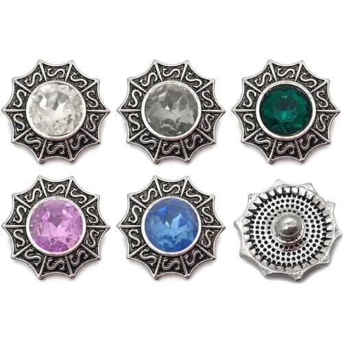 Wholesale w012 flower 18mm 20mm rhinestone metal button for snap button Bracelet Necklace Jewelry For Women Silver jewelry