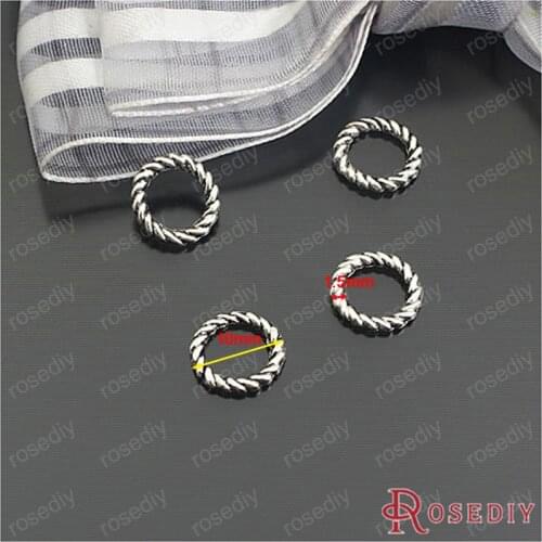 Wholesale Diameter 10mm Wire Thickness 1.5mm Antique Silver color Twisted Alloy Closed Ring circle DIY Findings 100 pcs(JM2179)