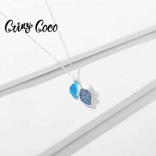 Cring Coco Crystal Leaf Pendants Necklaces for Women Fashion Silver Color Choker Metal Family Necklace Gift Best Friends 2020