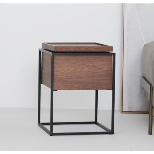 Bedside Table Simple Modern Bedroom Light Luxury Wood Storage Sofa Side Cabinet Creative Rotating Corner Cabinets