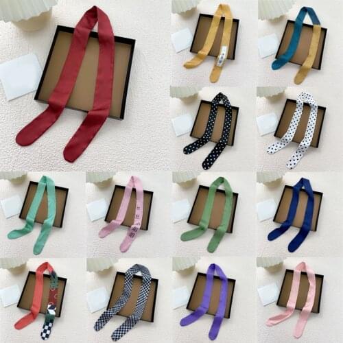 Elegant Small Silk scarf For Women Solid Color Handle Bag Ribbons Fashion long skinny Hair Tie Bands Female Satin scarves Shawls