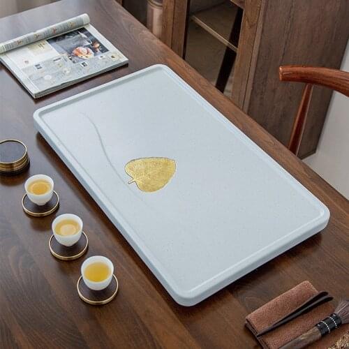 Simple Luxury Tea Tray Drainage Chinese Style Creative Stone Tea Tray Plate Tea Accessories Petit Plateau Teaware DI50CP