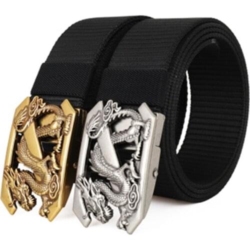 New design Three-dimensional dragon body Zinc alloy buckle canvas belt Unisex dragon automatic buckle belt