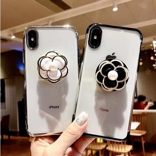Luxury Capa Bling Flower Airbag Bracket Rhinestone Crystal Clear Soft Case Cover For iphone11 pro max 6 6S 7 8 PLUS X XS MAX XR