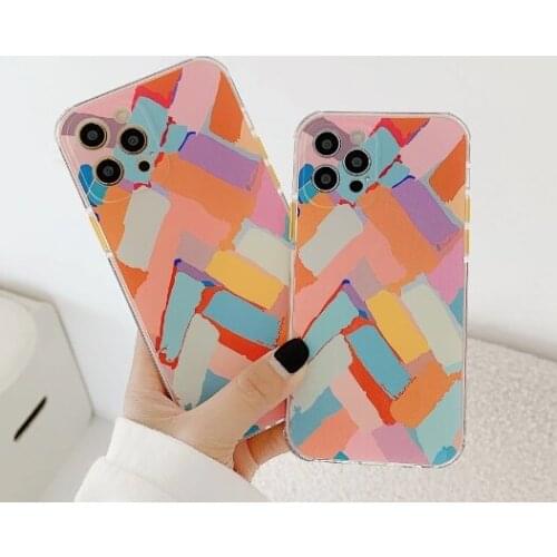 Gimfun Luxury Oil Painting Rainbow Stripe Phone Case for iPhone 11 12 Mini Pro Max XS Max XR 7 8 Plus Case Soft Tpu Back Cover