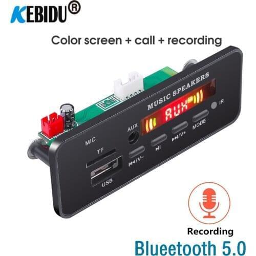 With Microphone Bluetooth 5.0 Handsfree 5V-12V MP3 Decording Board Module TF card slot 3.5mm USB AUX FM Radio audio Adapter
