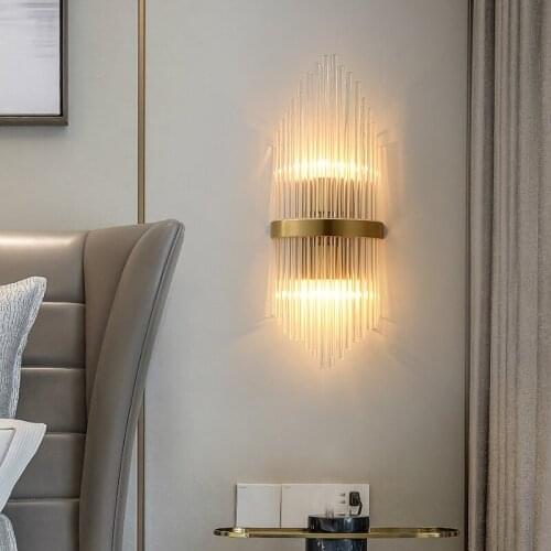 Modern Luxury Led Crystal Wall Lamp for Living Room Bedroom Bedside Corridor Aisle Copper Golden Lustre Sconce Lighting Fixtures
