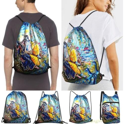 Radha Krishna Jhoola Leela Men Outdoor Travel Gym Bag Waterproof Drawstring Backpack Women Fitness Swimming Bag