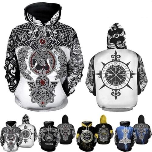 Viking The Raven of Tattoo 3D Printed Men Hoodies Retro Harajuku Fashion Hooded Sweatshirt Autumn Hoody Casual streetwear hoodie