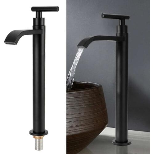 Universal G1/2 Simple Black Stainless Steel Single Cold Water Faucet Kitchen Bathroom Countertop Basin Sink Tap Waterfall Faucet