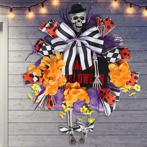 Halloween Wreath Door Hanging Decoration Skull Wreath Festival Horror Party Ornament Haunted House Garland for Home Window Decor
