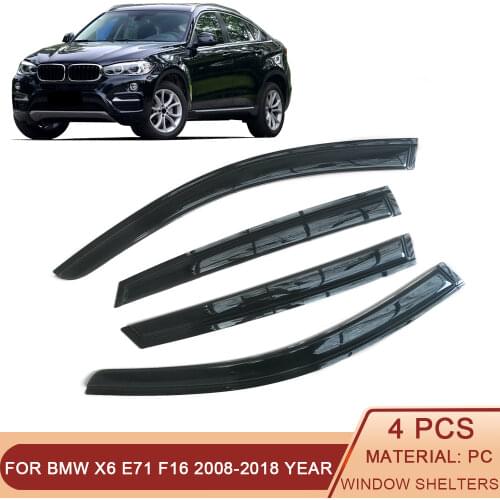 For BMW X6 E71 F16 2008-2018 Auto Side Window Wind Deflectors Visors Black Rain Guard Door Visor Vent Shade Dark Smoke Ventvisor