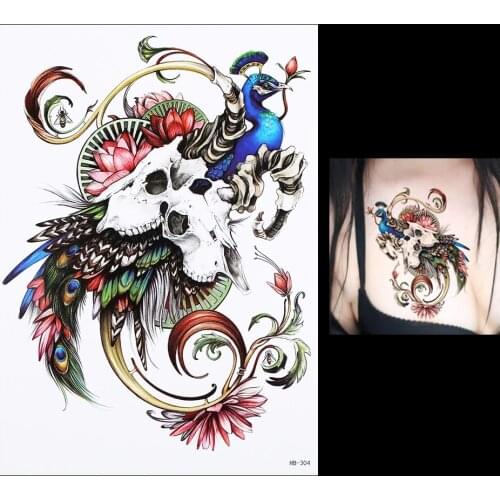 1pc Waterproof Temporary Tattoo Sticker 3D Peacock Skull Sheep Angle Pattern HB304 Women Men Flower Body Sleeve Art Tattoo Paper