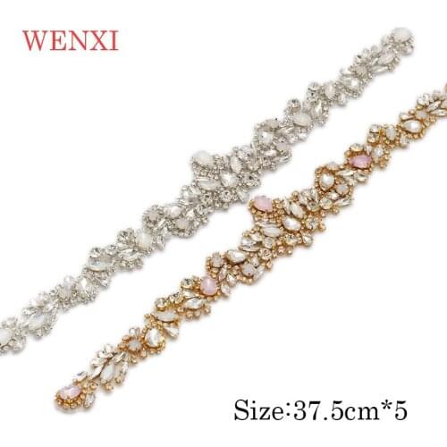 WENXI (30 pcs)Wholesale Hand Beaded Crystal Rhinestones Appliques Sew On Bridal Dress Sash DIY Accessory WX917