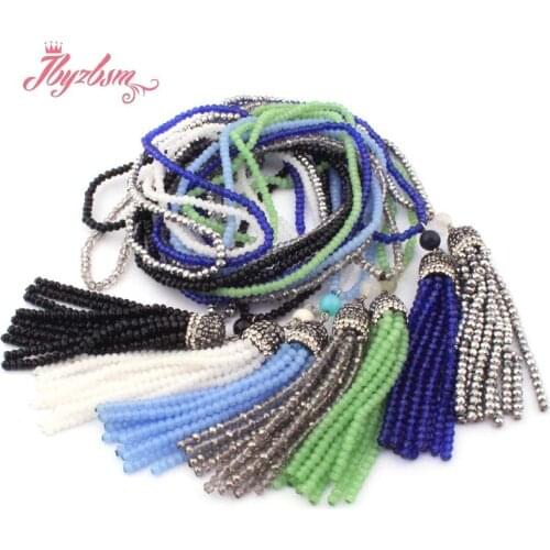 2x3mm Rondelle Fashion Bohemian Tribal Jewelry Fashion Glass Crystal Tassel Pendant Necklaces Women Gift 30"Free Shipping
